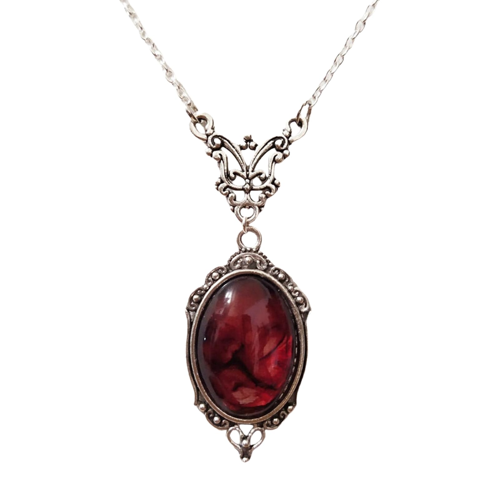 IS4U Gothic Vampire Necklace Vintage Stardust Crystal Cameo Pendant Necklace Punk Style Vampire Pendant Oval Necklace Satanic Demon Red Pendant
