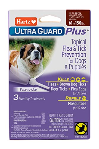 Image of Hartz UltraGuard Plus Topical Flea & Tick Prevention for Dogs and Puppies - 61-150 lbs, 3 Monthly Treatments