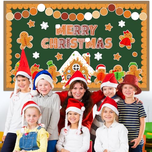 Image of 3D Christmas Honeycomb Bulletin Board Gingerbread Bulletin Board Set Christmas Classroom Decorations Gingerbread Winter House Paper Cutouts for Xmas Winter Holiday Home School Classroom Wall Decor