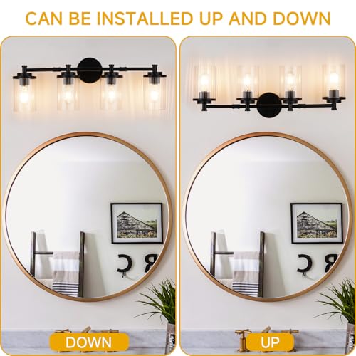 Image of Bathroom Light Fixtures Black Vanity Lights 4-Light Bathroom Vanity Light 30 Inches Vanity Lighting for Bathroom Wall Lamp for Mirror Farmhouse Vanity Lighting Fixtures for Hallway Wall