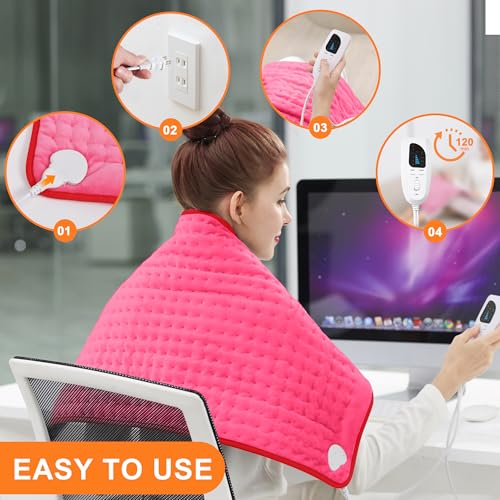 Image of Deepsoon Heating Pad,Electric Heating Pads for Back,Neck,Moist Heating Pad for Abdomen Shoulder Knee Legs,Dry /Moist Heat&Auto Shut Off,Mother's Day Birthday for Men and Women,Fuchsia,33x17 Inch