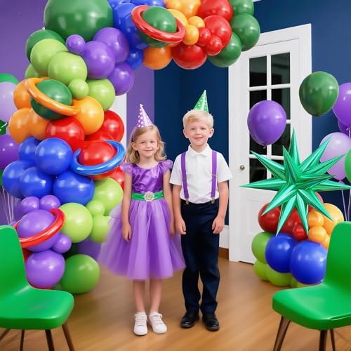 Image of Green Red Blue Purple Balloon Arch Kit, Colorful Balloon Garland for Party