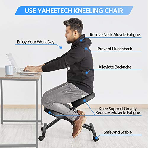 Image of Yaheetech Kneeling Chair Ergonomic Posture Chair for Office Home Standing Work Desk Stool Adjustable Office Chair with Thick Cushion Pad & Flexible Seating Rolling Casters