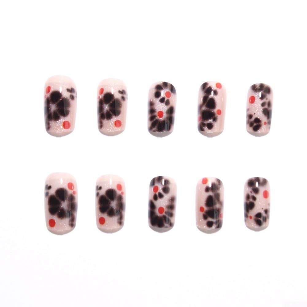 Uñas Falsas ABS Negras Estampado Leopardo Vintage