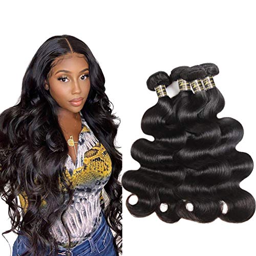 Loveach hair 9A Brazilian Body Wave Human Hair 4 Bundles (20 22 24 26) Brazilian Virgin Remy Hair Weave Bundles Unprocessed Body Wave Virgin Human Hair Bundles Remy Human Hair Extensions Natural Color
