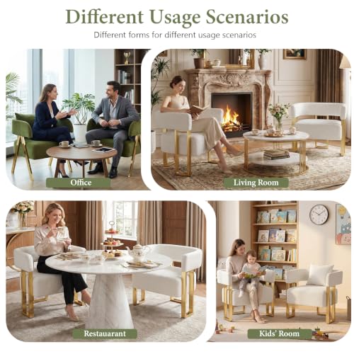 Image of Modern White Boucle Accent Chairs Set of 2, Barrel Chairs for Living Room | STHOUYN Bedroom Armchairs, Curved Barrel Design, Soft Boucle Upholstery, Gold-Tone Legs, Wide Seats, Small Space Office