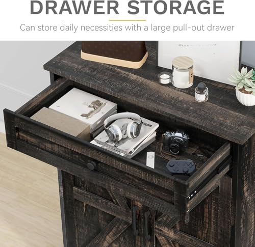 DWVO Dark Rustic Oak Shoe Cabinet - 6-Tier Rustic Oak Finish, Storage with Doors, Drawer & Adjustable Shelves with Induction Strip for Hallway, Living Room