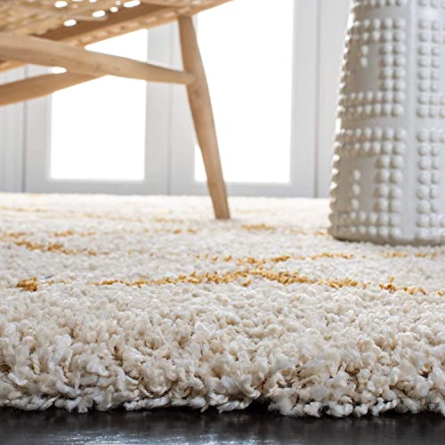 Image of Handwoven Microfibre 3D Rug for Living Room (Ivory & Gold Moroccan, 15 X 20 Feet, Microfibre)