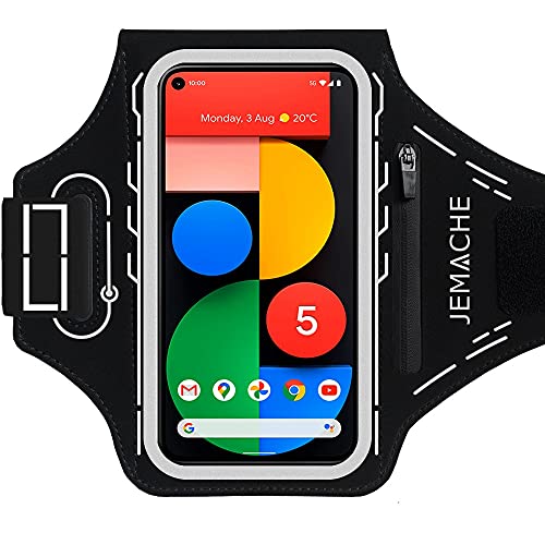 Pixel 6a 5 4a 4 3a Armband, JEMACHE Water Resistant Gym Running Workouts Thin Phone Arm Band for Google Pixel 6a, 5, 4a 5G, 4a, 4, 3a, 3 with Card Holder (Black)