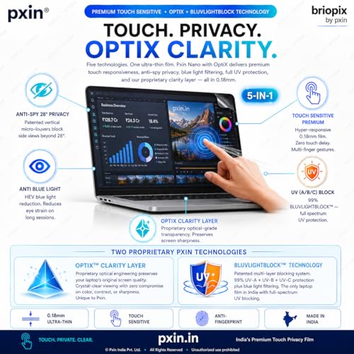 Image of Pxin Neo 17.3 Inch (16:9) | Touch Sensitive Privacy | Anti Blue | Anti Glare | UV (A /B /C) Block| OptiX & BLUVLIGHT Block Layer | Privacy Filter compatible with HP /Dell /Lenovo /Asus /Acer