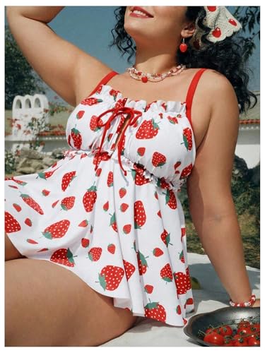 Verdusa Women's Plus Size 2 Piece Fruit Print Tankini Set Bow Tie Peplum Tops with Bottom4