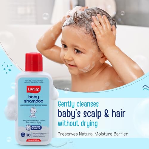 Image of LuvLap Milky Soft Baby Shampoo - 200ml, Tear Free Formula, with Milk Protein, Vitamin E & Coconut Oil, Shea Butter & Chamomile, Gentle Care for Baby's Soft Hair, No Paraben, Dermatologically Tested