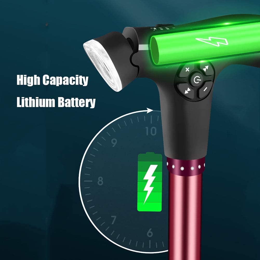 BJH Bastón con luz LED Función de Radio portátil Carga USB Muleta para Caminar 5 Bastón para Caminar de Altura Ajustable para Hombres Mujeres Personas Mayores discapacitadas y ancianas Interesting
