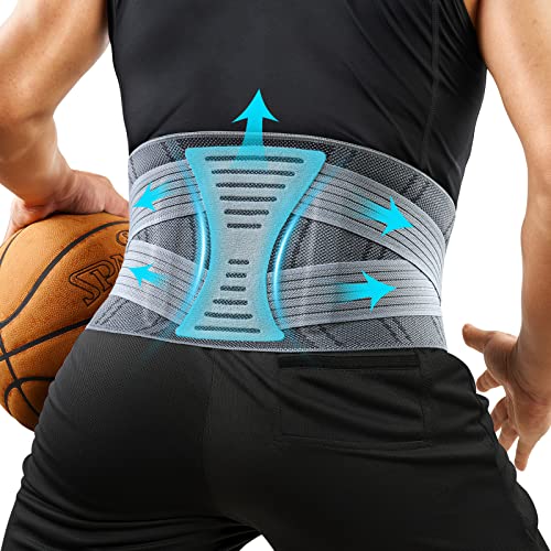 FREETOO Back Brace for Lower Back Pain Women Men, Workout Back Support Brace Lumbar Support Belt,Waist Support Belt with 4 Cartilage Support Stays - Lightweight & Breathable Knit Fabric Grey