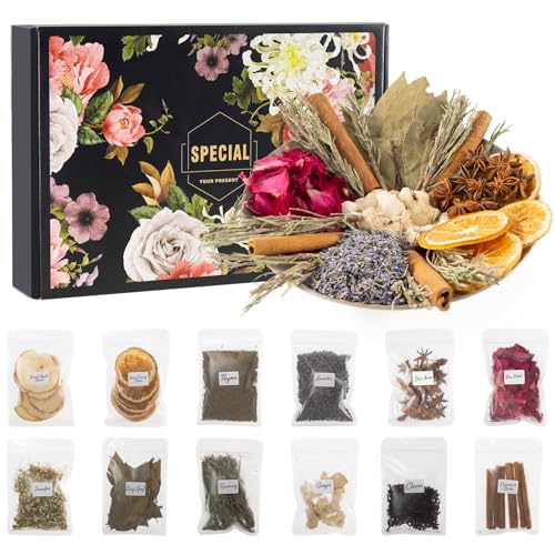 Simmering Pot Potpourri Kit 12 Pcs Varieties Dried Fruits and Spices -Black
