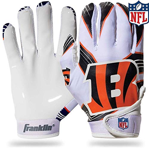 Franklin Sports Cincinnati Bengals Youth NFL Football Receiver Gloves - Receiver Gloves For Kids - NFL Team Logos and Silicone Palm - Youth M/L Pair