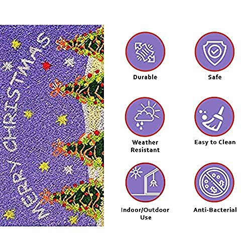 Image of Onlymat Holiday Coir Doormat With Non-Slip PVC Backing for Gateway, Entryway, Outdoor, Indoor, Patio - Durable and Large, Weatherproof Multicolored, Merry Christmas Printed Rug, (60cm x 1.5cm x 40 cm)