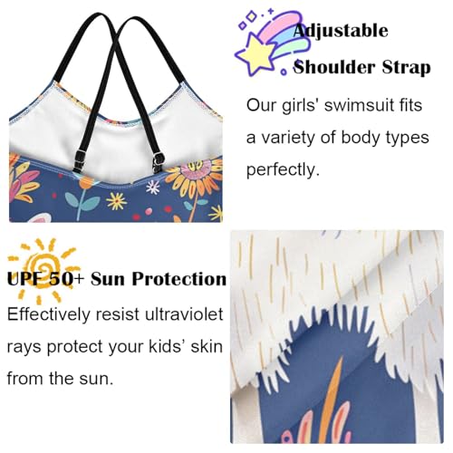 Girls Swimwear Summer one Piece Swimsuit Cute Llama Animal Flower Bathing Suit with Adjustable Straps 3-10 Years4