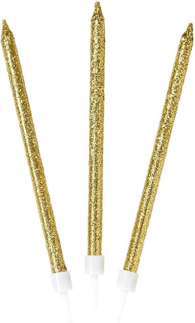 Talking Tables Party Decorations Gold Glitter Birthday Cake Candles 16Pk, Height 10cm, Christmas
