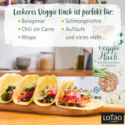 Lotao Veggie Hack Bio (3x 100g) - Veganes Hack: nachhaltig & hochwertig | 70% Protein: Erbsenprotein & Jackfruit | Vielfalt für vegane Lebensmittel: Bolognese Sauce, Burger, Chili Sin Carne uvm.