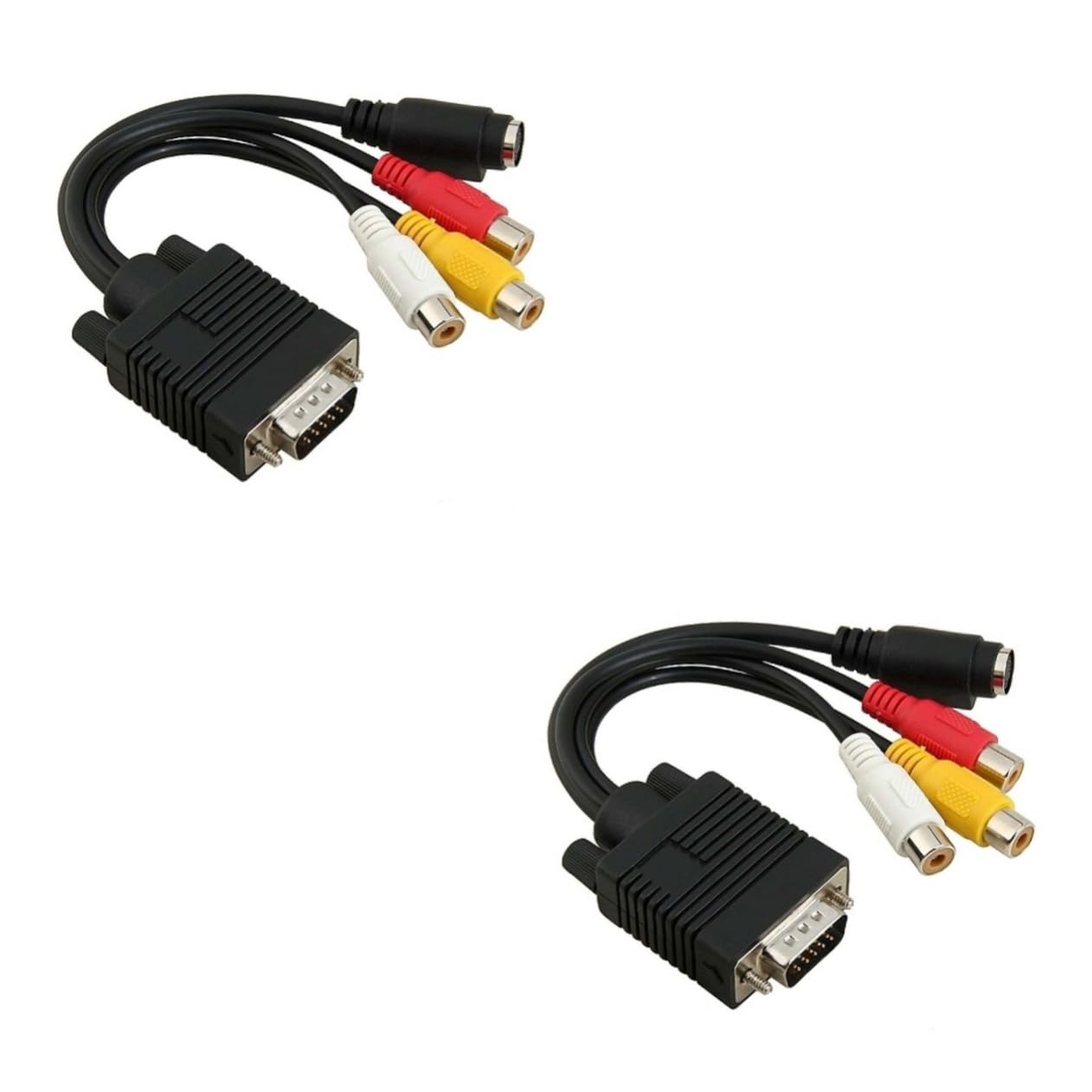 CIYODO 2pcs Svga to 3 RCA Adapter to 3 Connector Cables Svga to S-Video Adapter 3 to Video Adapter to 3 Cord Audio Jack Adapter to 3 Converter Svga to 3 RCA Cable 3 and Cable Black
