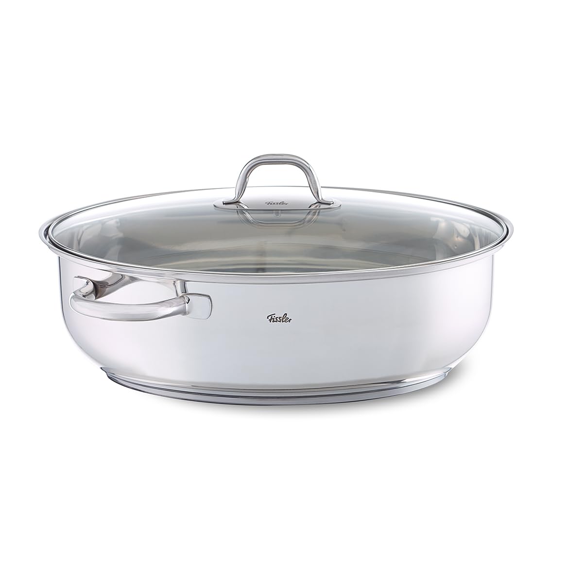 Fissler Rostiera Ovale Grande 8.8 L, Diametro 38 cm, Casseruola in Acciaio Inox, con Coperchio in Vetro, Lavabile in Forno E in Lavastoviglie, Compatibile Induzione