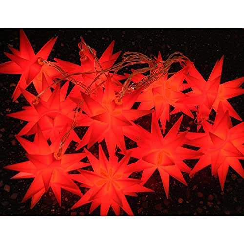 HAB & GUT -L008-R- Weihnachtsstern LED Lichterkette 10x 3D Sterne, rot 230V Länge 6,3 m