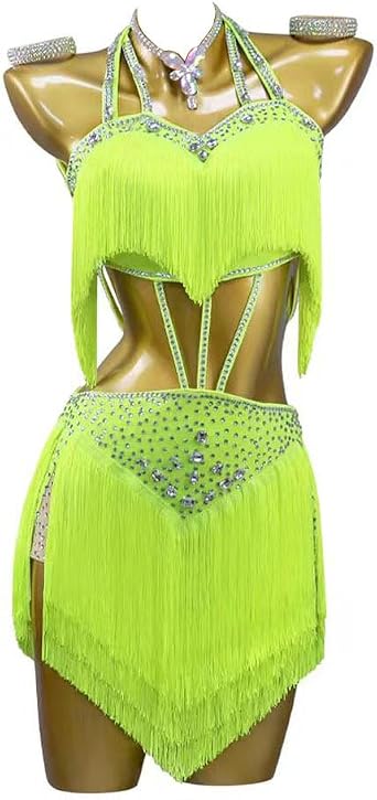 Womens Bare Back Latin Performance Dresses Fringe Cha Cha Salsa Competition Dancewear Ballroom Dance Clothes