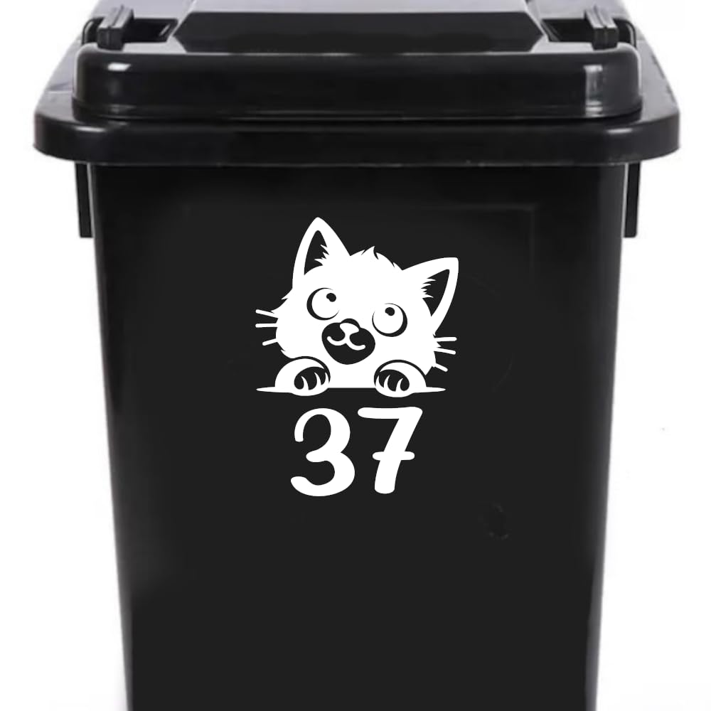 3 Pack Cute Cat Peering Number Waterproof Sticker - Easy to Apply - Custom Wheelie Bin/Recycling Box/House Number/Door Signs (37)