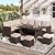 U-MAX 7 Piece Outdoor Patio Furniture Set, PE Rattan Wicker Sofa Set, Outdoor Sectional Furniture Set with Dining Table, Brown Rattan&Khaki Cushions