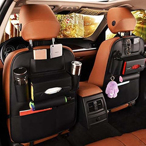 TYSKL Pu Leather Car Seat Back Organizer and Tablet Holder - Universal Use as Car Backseat Organizer for Kids, Storage Bottles, Tissue Box, Toys (Black, Upgrade 2 pack) Cover