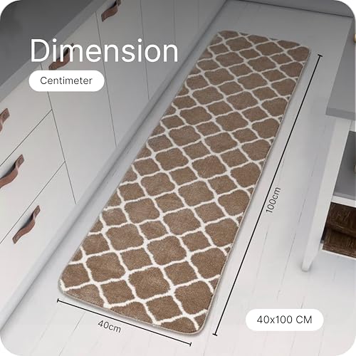 Image of Saral Home Tangier Soft Microfiber Durable & Washable Multipurpose Bedside Runner for Home /Kitchen /Living Area /Lobby /Office Entrance with Anti Skid Backing (Beige, 40x100 Cm)