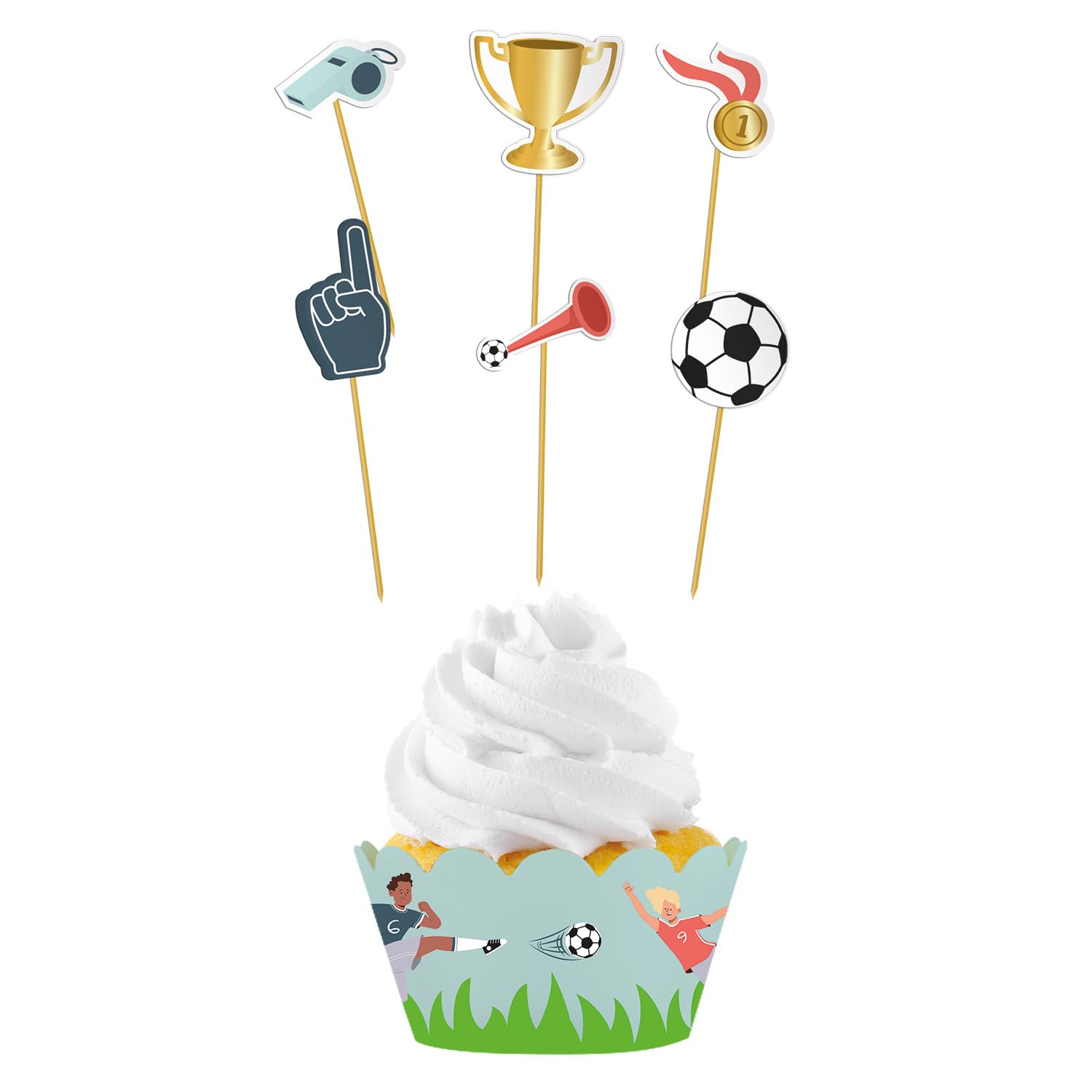 Folat 27582 Football Blue Green Cupcake Decoration Set - Fantastic Football - 6 Sets - Football Birthday Decoration for Children Boys and Girls Party Decoration