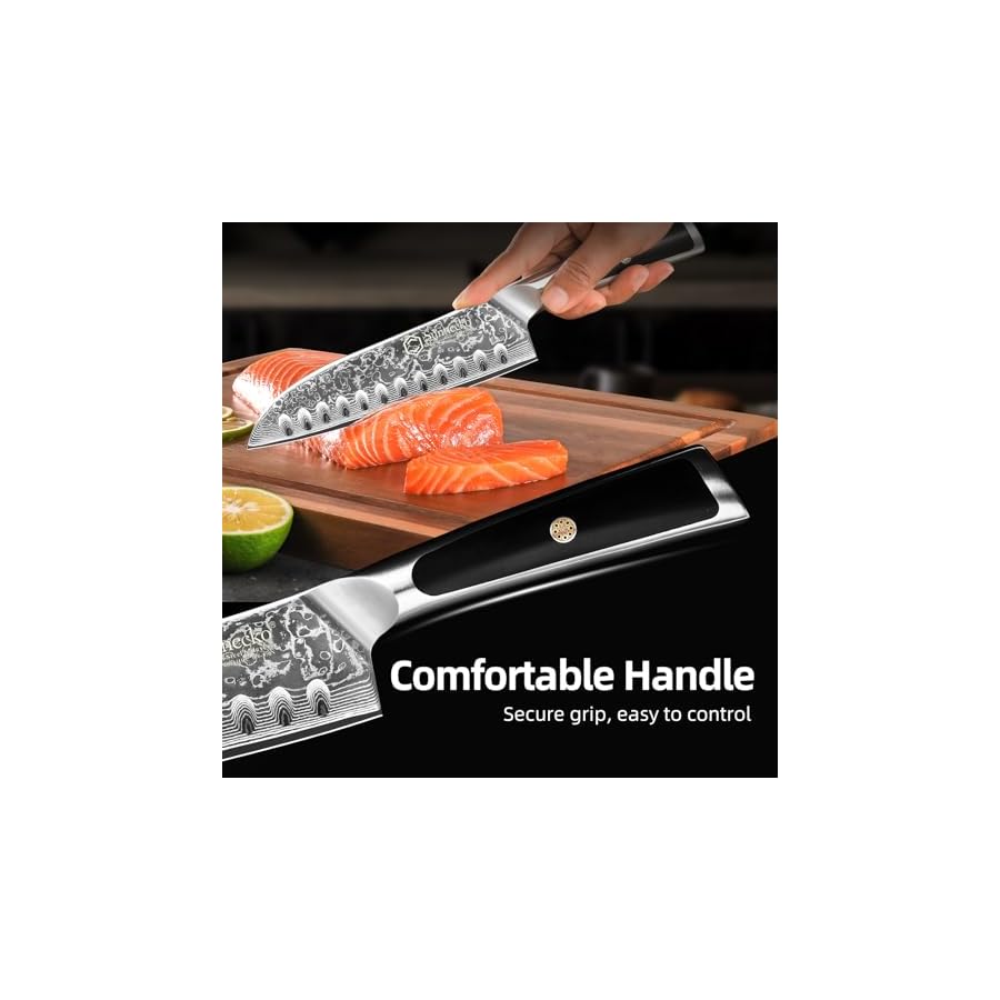 Sunnecko-Santoku-Knife-7-inch-Damascus-Chef-Knife-VG-10-Steel-Blade-Japanese-Knife-Sharp-Kitchen-Knife-with-Solid-Handle-Chopping-Knife-Perfect-for-Professional-Home-Use-Cutting-Knife Sunnecko Santoku Knife 7 inch, Damascus Chef Knife VG-10 Steel Blade Japanese Knife, Sharp Kitchen Knife with Solid Handle Chopping Knife Perfect for Professional Home Use Cutting Knife