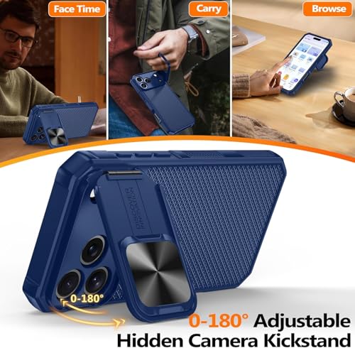 Image of Magnetic for iPhone 17 Pro Case with Privacy Screen Protector[Fit for Magsafe][Slide Camera Cover][Kickstand][Military Grade Protection] Shockproof Rugged Case for iPhone 17 Pro,Blue