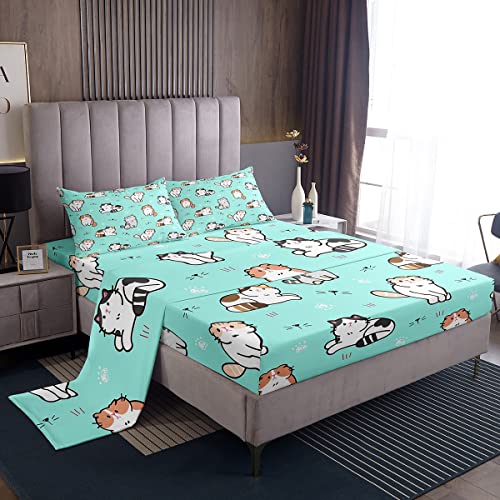 Erosebridal Cat Bedding,Cute Pet Theme Sheet Set For Kids Teens Girls Youth,White Cat Paw Print Decor Bed Sheets For Bedroom,Kawaii Animal Kitten Fitted Sheet,Queen With 2 Pillowcases #TOP19