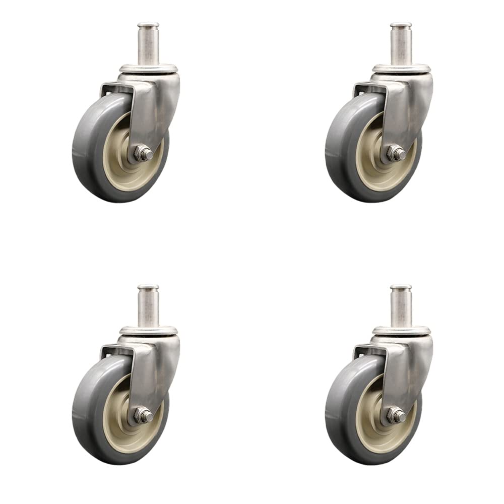 Marquipt Sea Stair Stainless Swivel Caster Replacements – 4” Gray Polyu Wheels – .845” x 2-3/16” Grip Ring Stems – Grip Rings Included – 1,200 lbs. Total Capacity – Set of 4 – Service Caster Brand