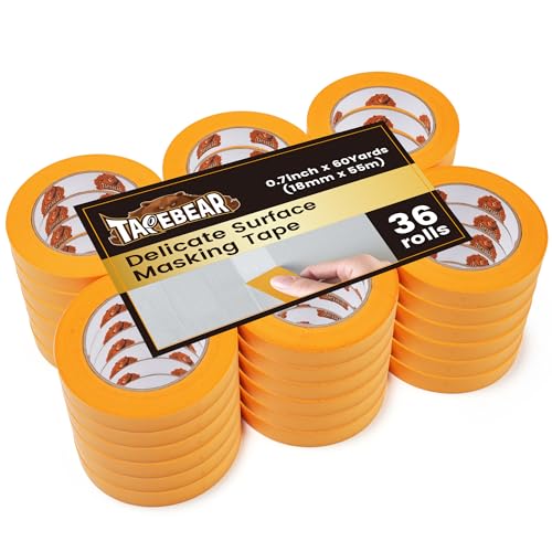 Image of TAPEBEAR 36Rolls Delicate Surface Advanced Masking Tape 0.7 inch x 60Yard, Low Tack Orange Washi Tape Indoor Painters Tape Decorating with No Paint Bleed, Sharp Lines, Surface Damage-Free