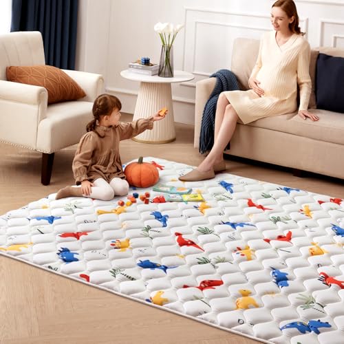 Image of Odorless Premium Foam Baby Play Mat 50" x 50", Soft Microfiber Fabric Crawling Mat for Floor- Comfortable and Hypoallergenic, Non-Slip Cushioned Floor Playpen mat for Infants,Babies,Toddlers