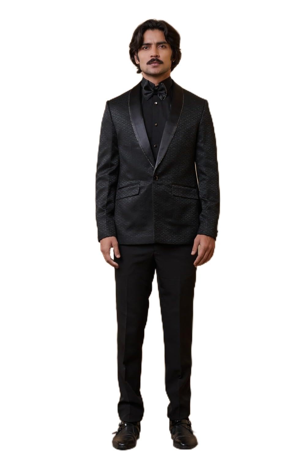 Black Jacquard Dinner Jacket Set-image-19