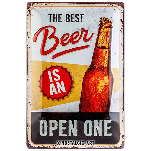 Nostalgic-Art Cartel de Chapa Retro The Best Beer is an Open One – Idea de Regalo para Amantes a Cerveza, metálico, Diseño Vintage, 20 x 30 cm