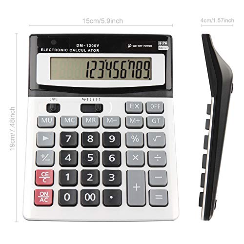 Hihuhen CALCULATOR-C Large Electronic Calculator Counter Solar & Battery Power 12 Digit Display Multi-Functional Big Button For Business Office School Calculating thumb #1