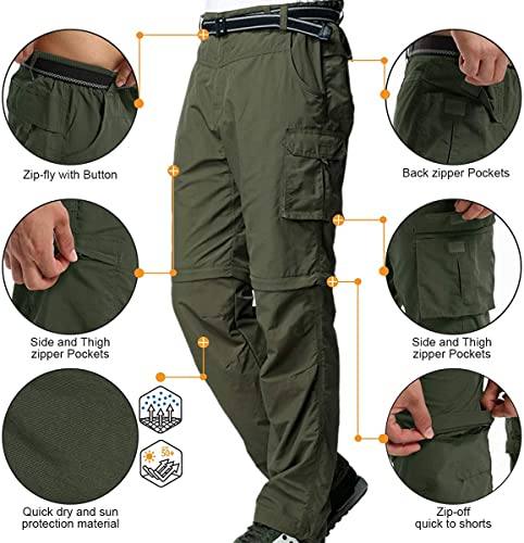 Jomlun Men’s Hiking Pants Zip Off Cargo Pants Lightweight Quick Dry Convertible Outdoor Shorts Army Green #TOP2