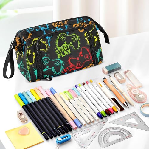 Image of Fisyme Colorful Video Game Pencil Case Large Capacity Pencil Pouch Pen Box Bag Big Makeup Pencil Case Organizer