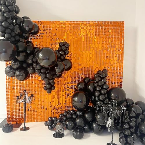 Image of COKAOBE Orange Shimmer Wall Backdrop, 24PCS Square Sequin Shimmer Backdrop Panel, Photo Backdrops for Birthday, Anniversary, Wedding, Halloween, Graduation & Bachelorette Party Decoration