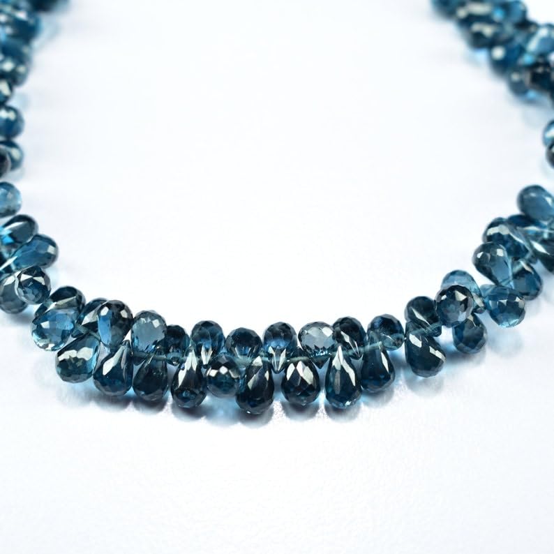 Naturalny londyński niebieski topaz łezka fasetowane koraliki 4 x 6 - 4,5 x 7 mm 20 cm długi sznurek tworzenie biżuterii koraliki z kamieni szlachetnych do naszyjnika bransoletki