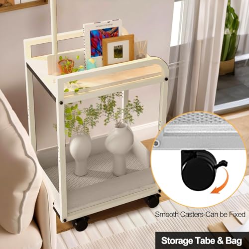 Image of Lightdot 63IN Floor Lamps with Table&Basket, Modern Standing Tall Lamps with Adjustable Fabric Shade and Movable Casters, End Table Lamp for Living Room /Sofa Beside /Corner Decor-White(Bulb Included)
