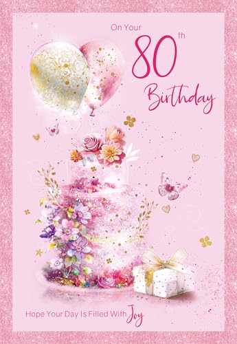 Cherry Orchard Beautiful Ladies 80th Birthday Card finished with Exquisite foil border complete with envelope