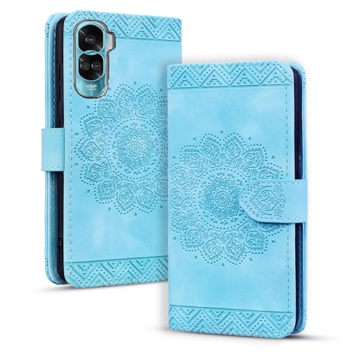 Custodia pelle Compatibile con Honor 90 Lite 5G Cover Stampa Mandala Chiusura Magnetica Funzione Supporto e Porta Carte Case Protettiva a Libro Blu