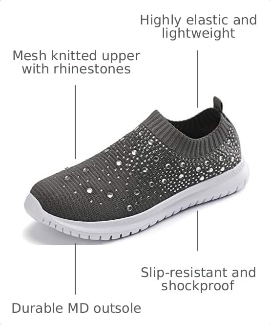 Image of GOSPT Women's Mesh Sport Shoes Rhinestone Glitter Slip On Ballroom Jazz Latin Dance Sock Sneakers
